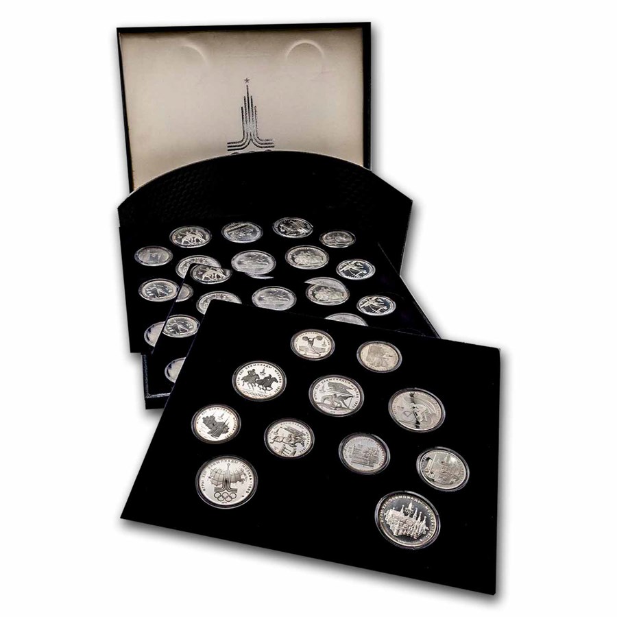 1980 Russia 28-Coin Olympics Silver Proof Set (Blue)