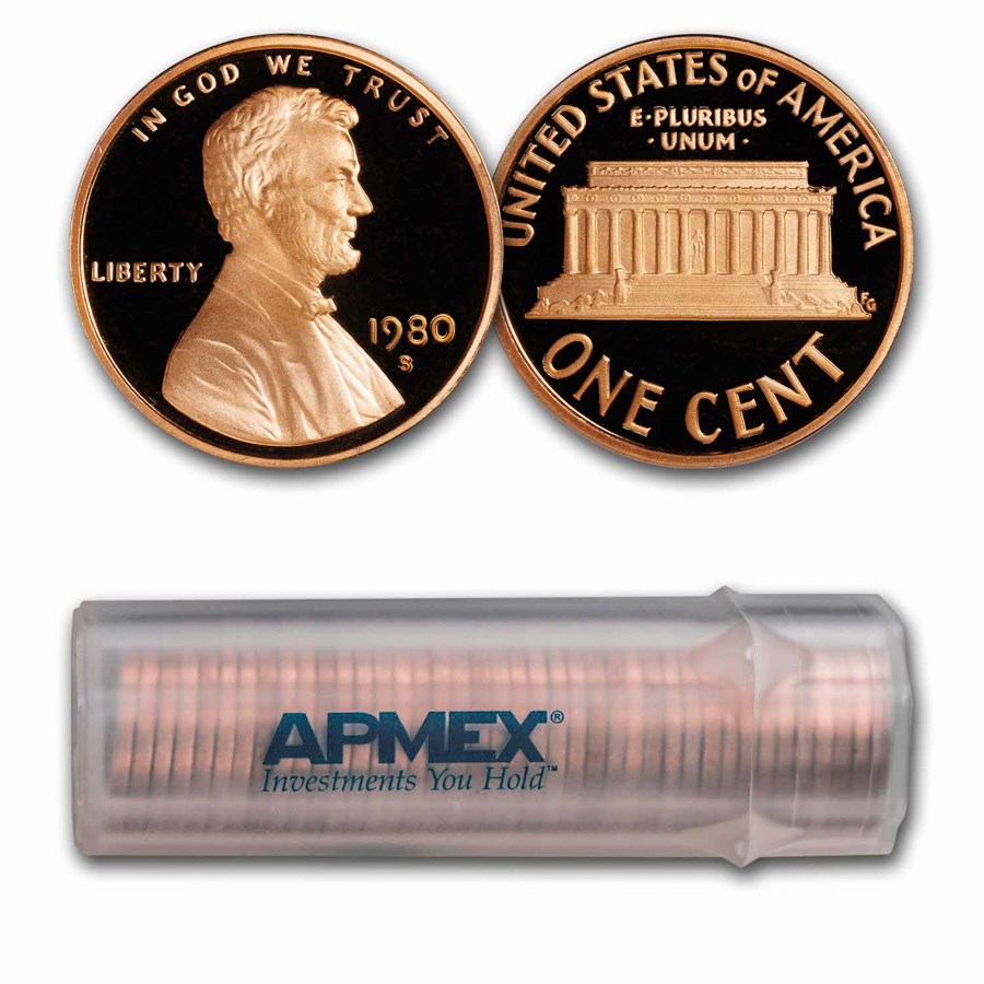 1980-S Lincoln Cent 50-Coin Roll Proof