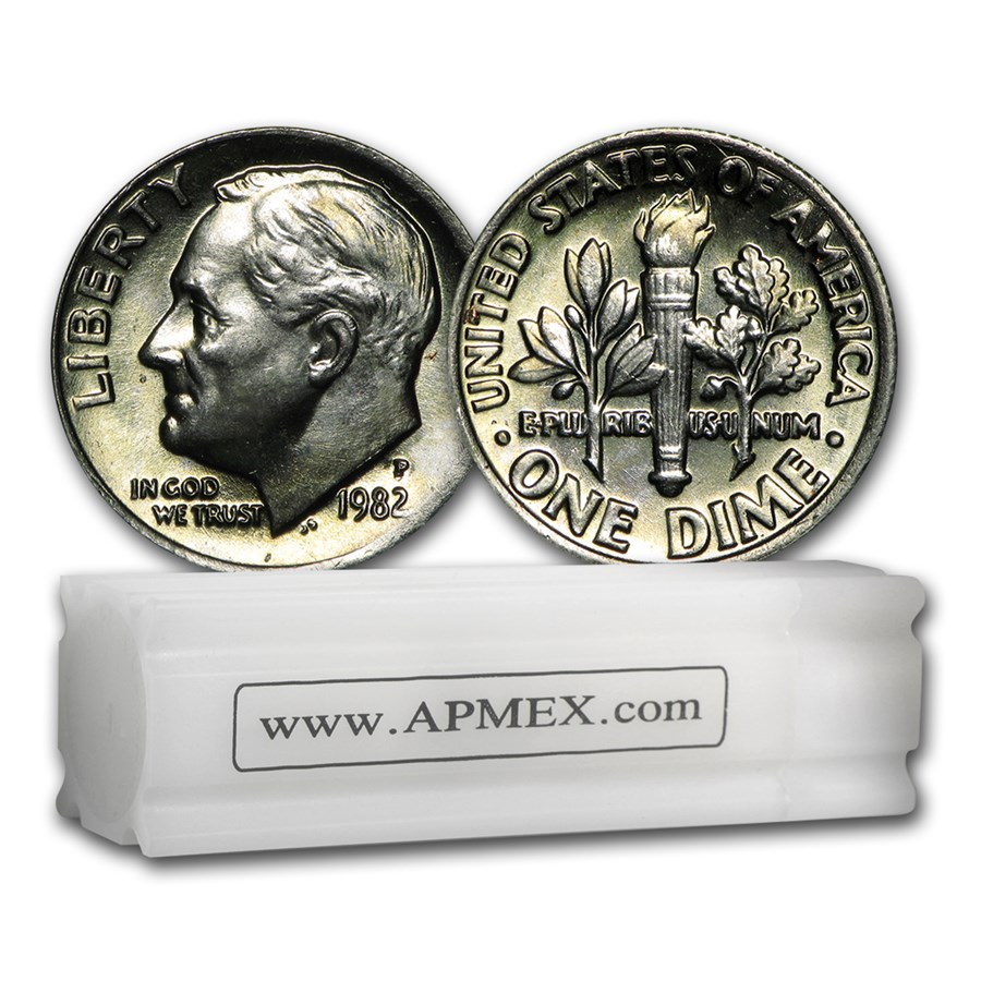1982-P Roosevelt Dime 50-Coin Roll BU