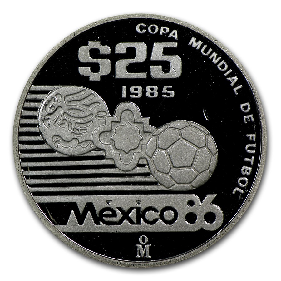 1985-1986 Mexico 1/4 oz Silver 25 Pesos FIFA World Cup Proof