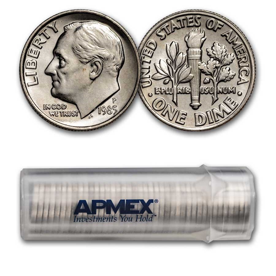 1985-P Roosevelt Dime 50-Coin Roll BU