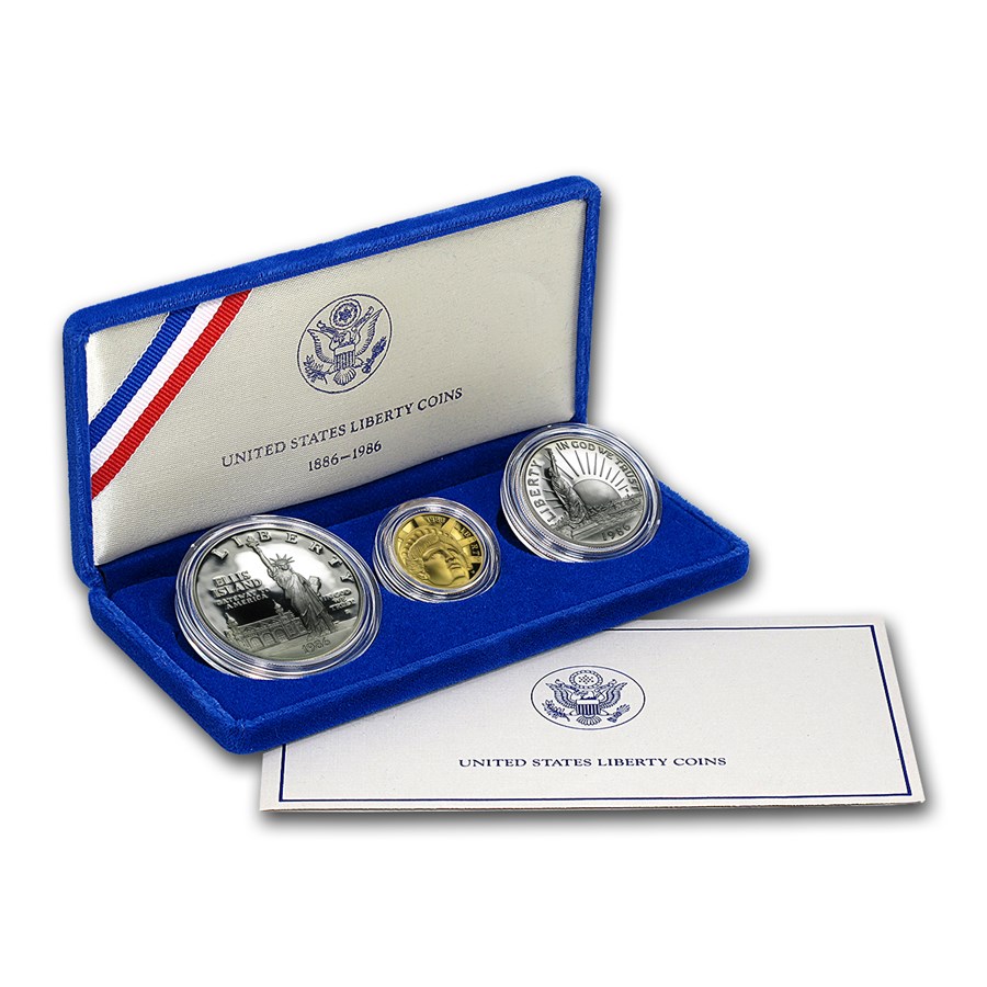 1986 3-Coin Commem Statue of Liberty Proof Set (w/Box & COA)