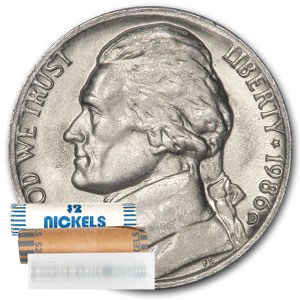 1986-D Jefferson Nickel 40-Coin Roll BU