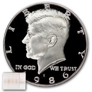 1986-S Kennedy Half Dollar 20-Coin Roll Proof