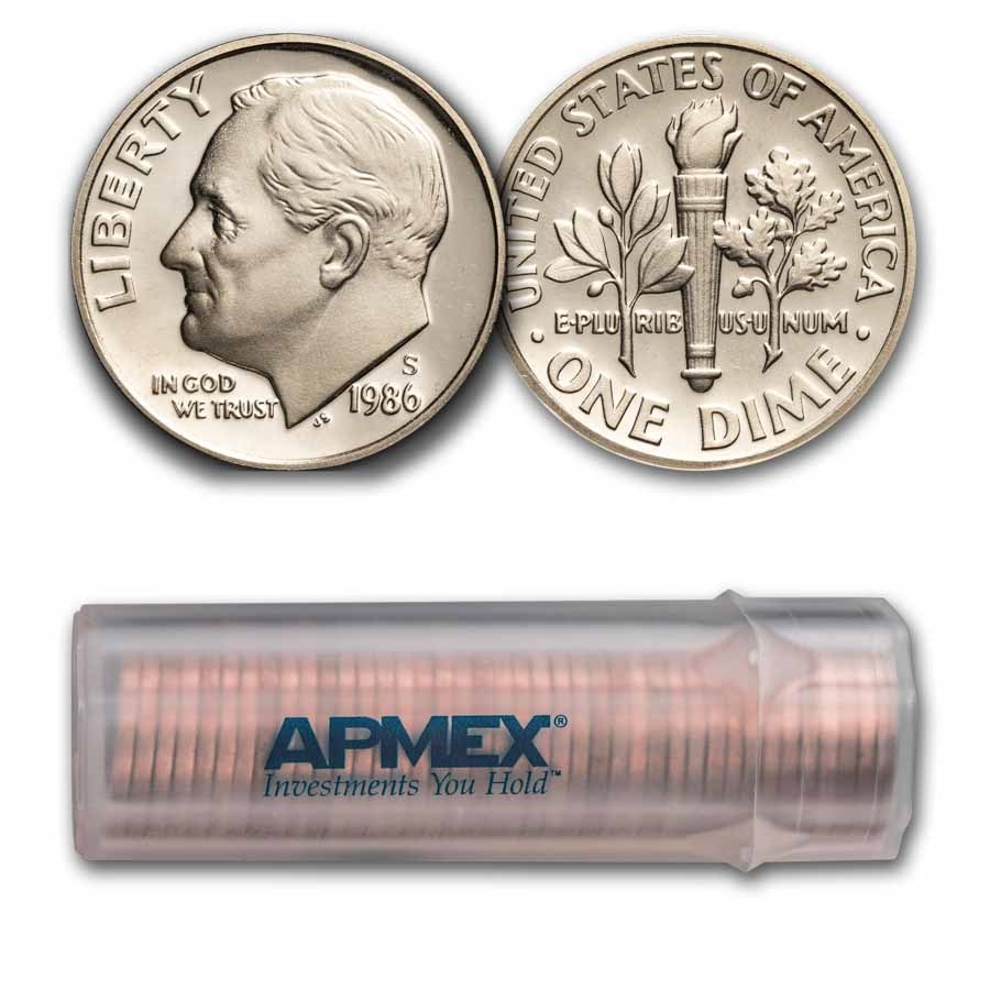1986-S Roosevelt Dime 50-Coin Roll Proof