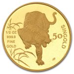 1986 Singapore 1/2 oz Gold 50 Singold Tiger BU