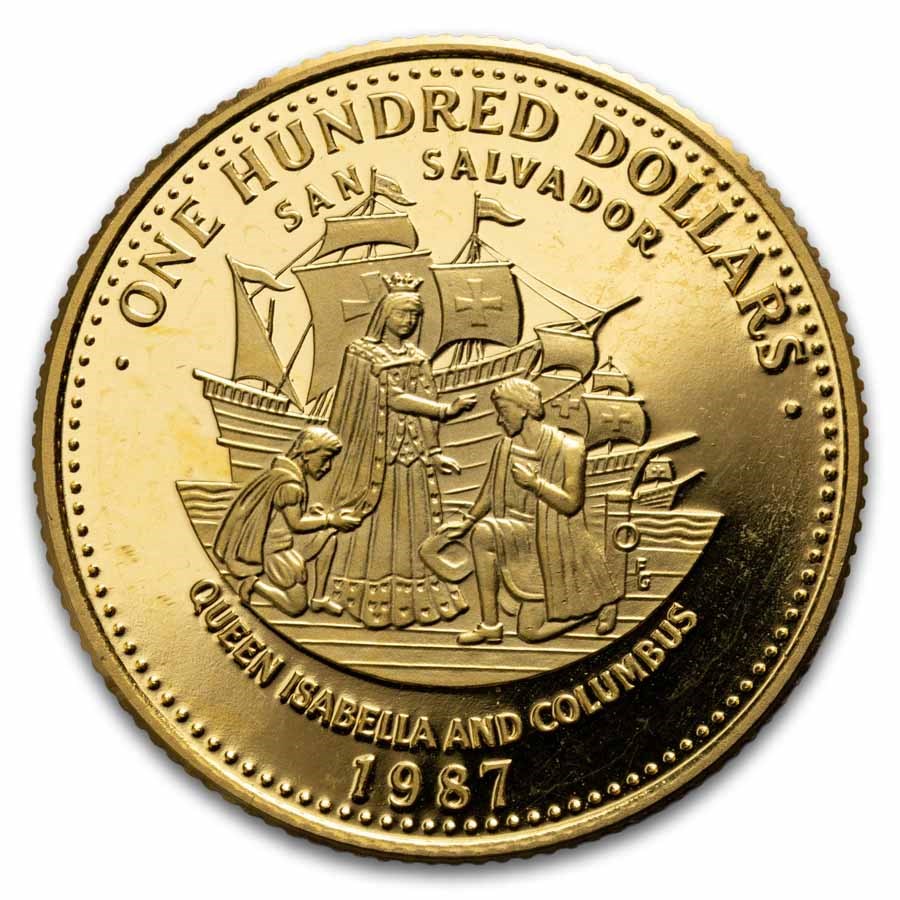 1987 Bahamas Proof Gold 100 Dollars Columbus