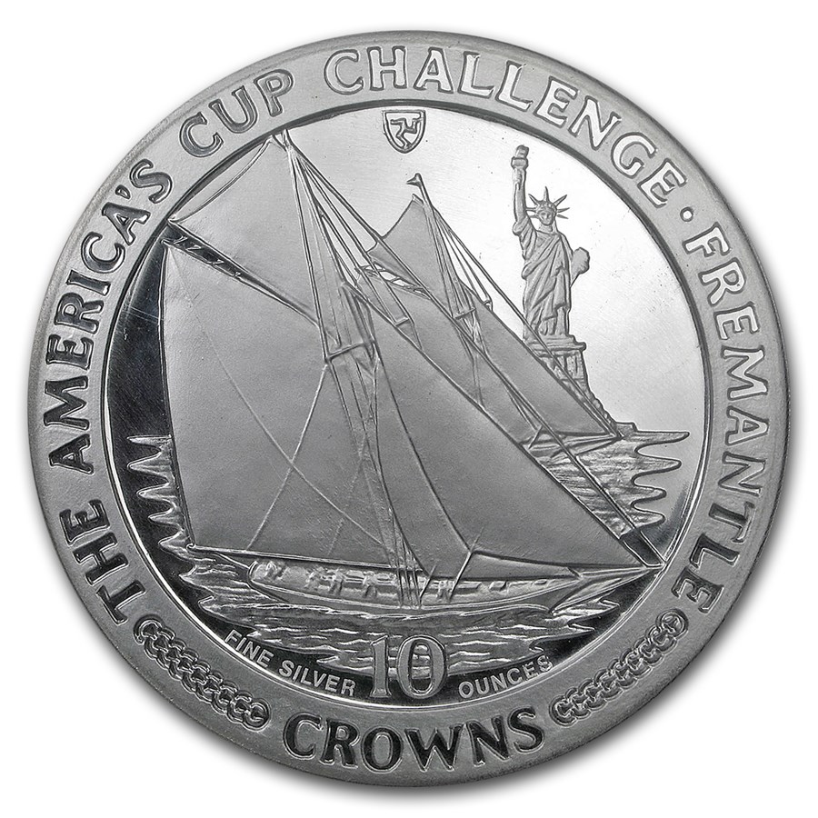 1987 Isle of Man 10 oz Silver 10 Crowns America's Cup Proof