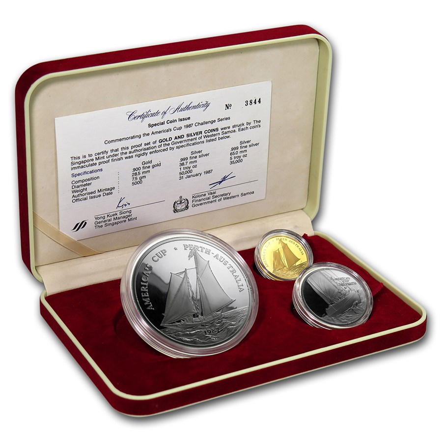 1987 Samoa 3-Coin Gold/Silver America's Cup Proof Set