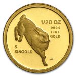 1987 Singapore 1/20 oz Proof Gold 5 Singold Rabbit