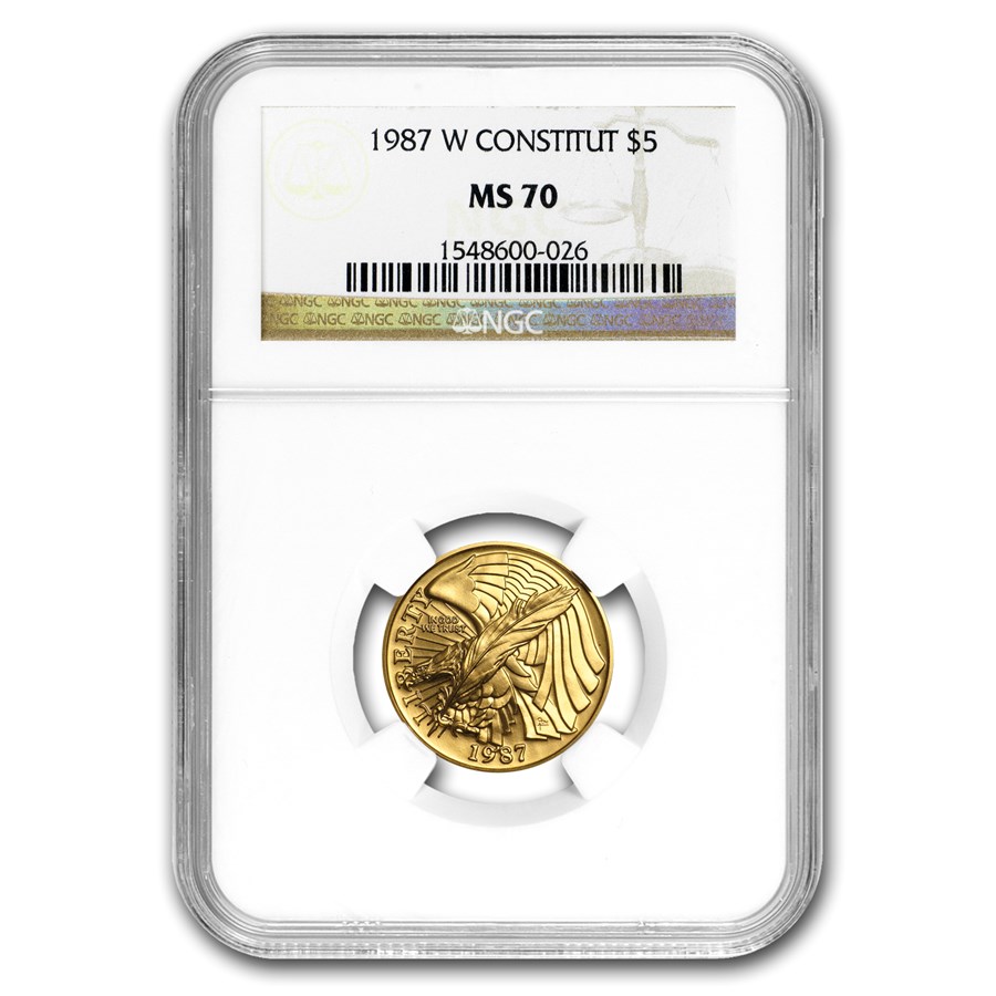 1987-W Gold $5 Commem Constitution MS-70 NGC
