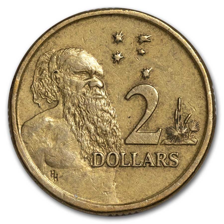 1988-1998 Australia 2 Dollars Elizabeth II Aboriginal Avg Circ