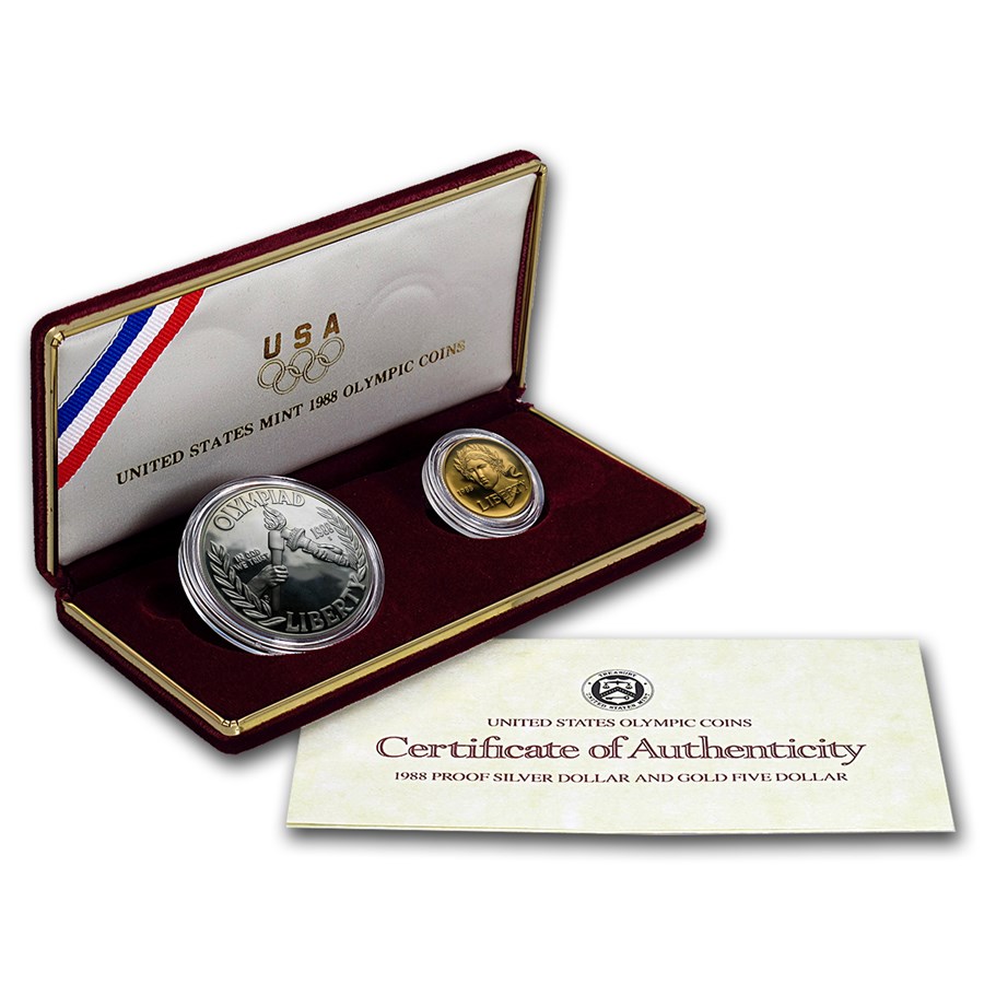 1988 2-Coin Commem Olympic Proof Set (w/Box & COA)