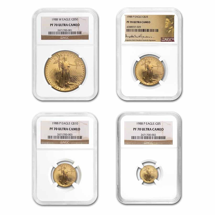 1988 4-Coin Proof American Gold Eagle Set PF-70 UCAM NGC