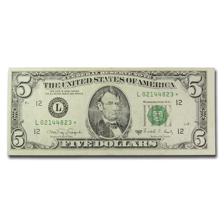 1988-A $5.00 FRN VG-VF (Star Notes, Districts of Our Choice)