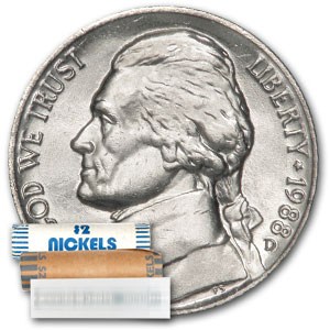 1988-D Jefferson Nickel 40-Coin Roll BU