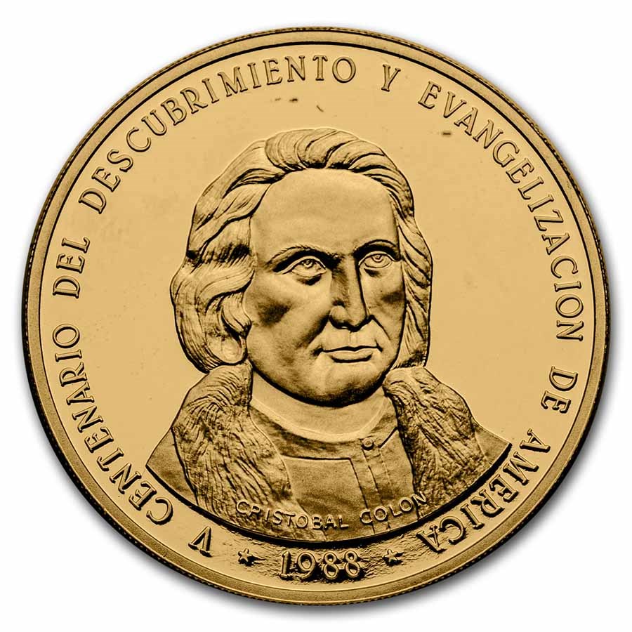 1988 Dominican Rep Gold 500 Pesos 500th Ann Columbus Proof Box/CO