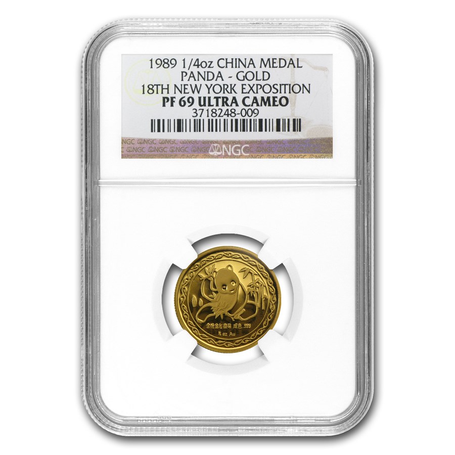 1989 China 1/4 oz Gold Panda Medal PF-69 NGC (New York Conv)