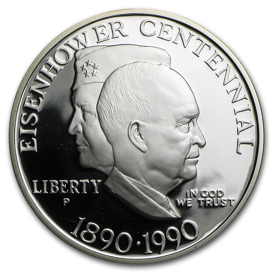 1990-P Eisenhower Centennial $1 Silver Commem Proof (w/Box & COA)