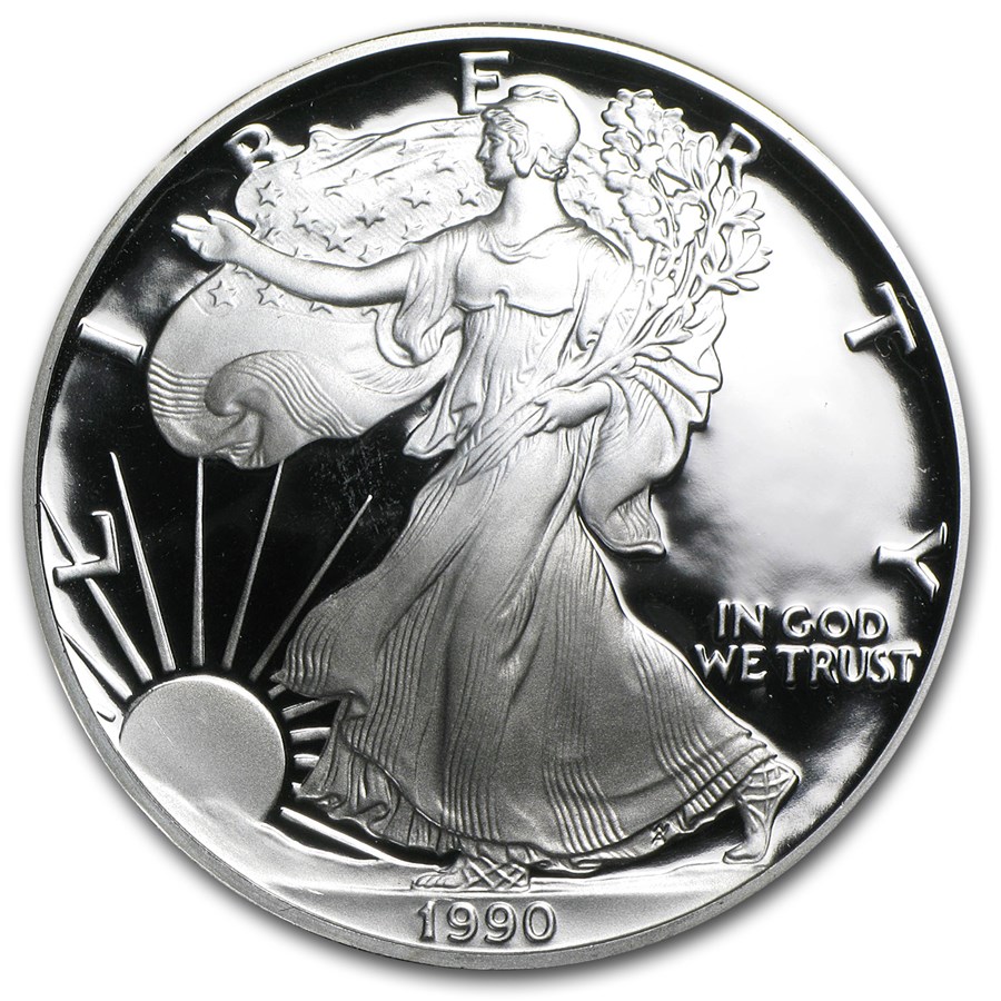 1990-S 1 oz Proof American Silver Eagle (w/Box & COA)