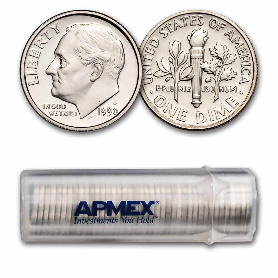 1990-S Roosevelt Dime 50-Coin Roll Proof