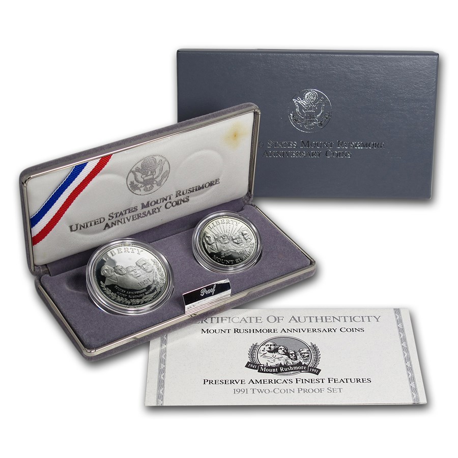 1991 2-Coin Mount Rushmore Proof Set (w/Box & COA)