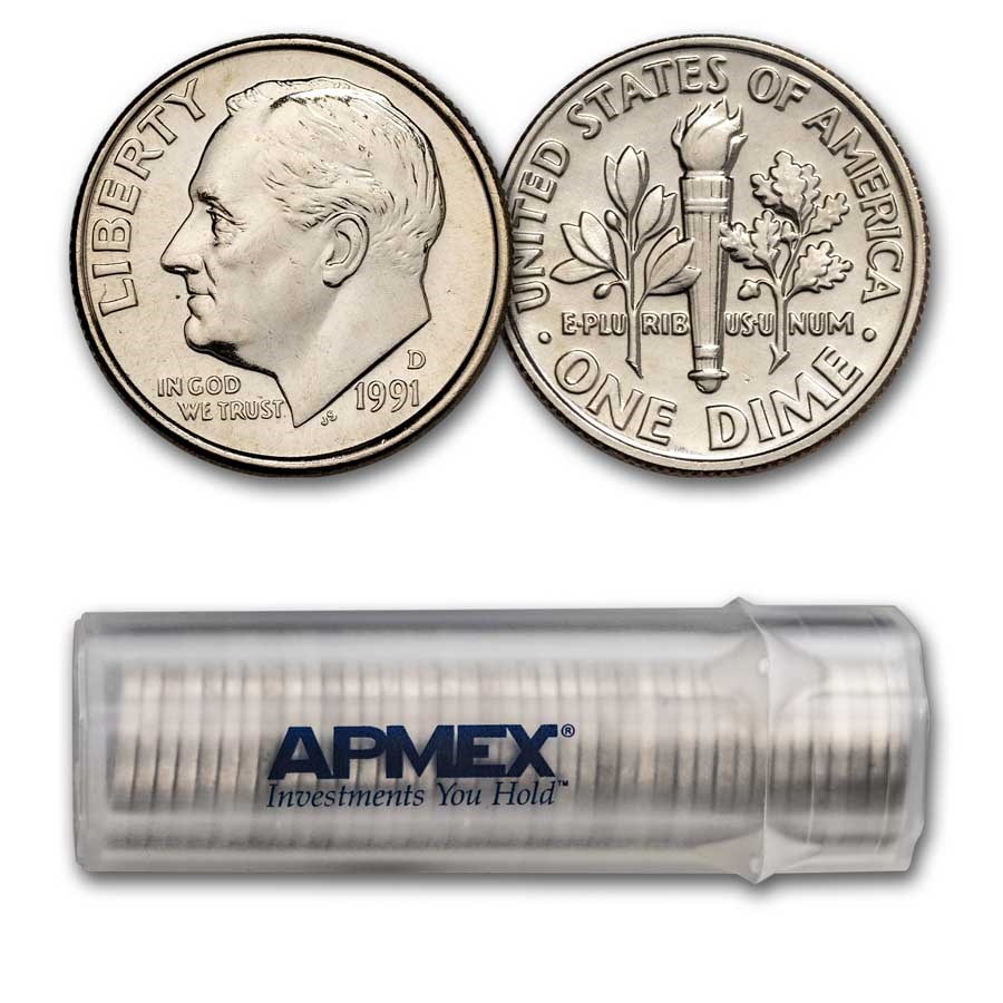 1991-D Roosevelt Dime 50-Coin Roll BU