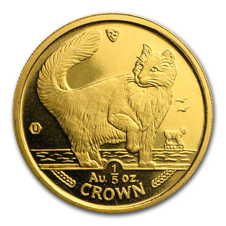 1991 Isle of Man 1/5 oz Gold Norwegian Cat