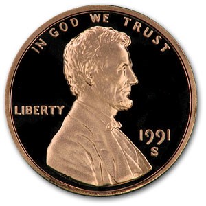 1991-S Lincoln Cent Gem Proof (Red)