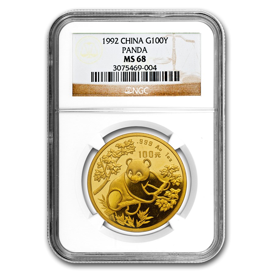 1992 China 1 oz Gold Panda Small Date MS-68 NGC
