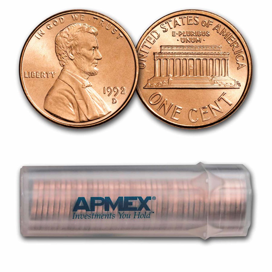 1992-D Lincoln Cent 50-Coin Roll BU