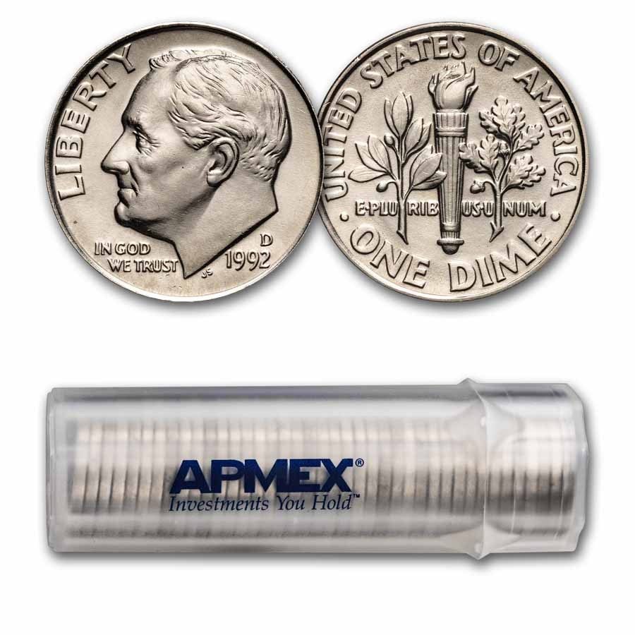 1992-D Roosevelt Dime 50-Coin Roll BU