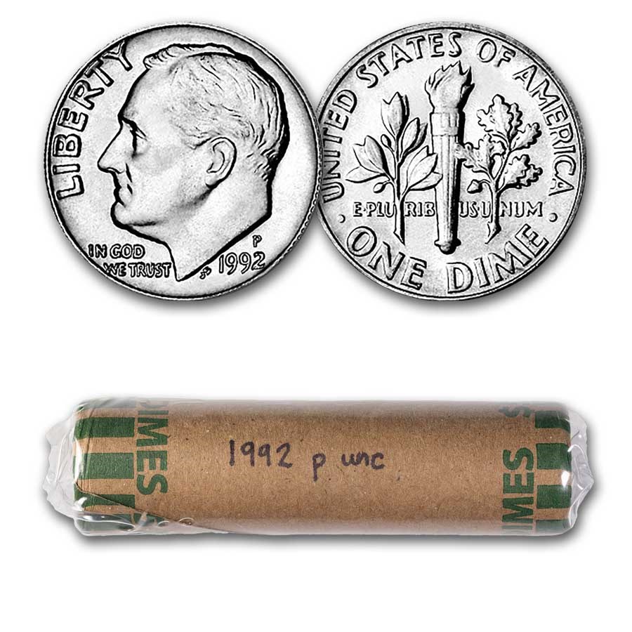 1992-P Roosevelt Dime 50-Coin Roll BU