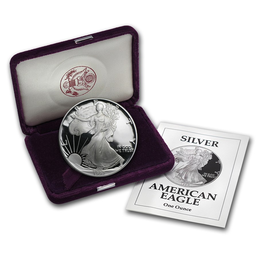 1992-S 1 oz Proof American Silver Eagle (w/Box & COA)