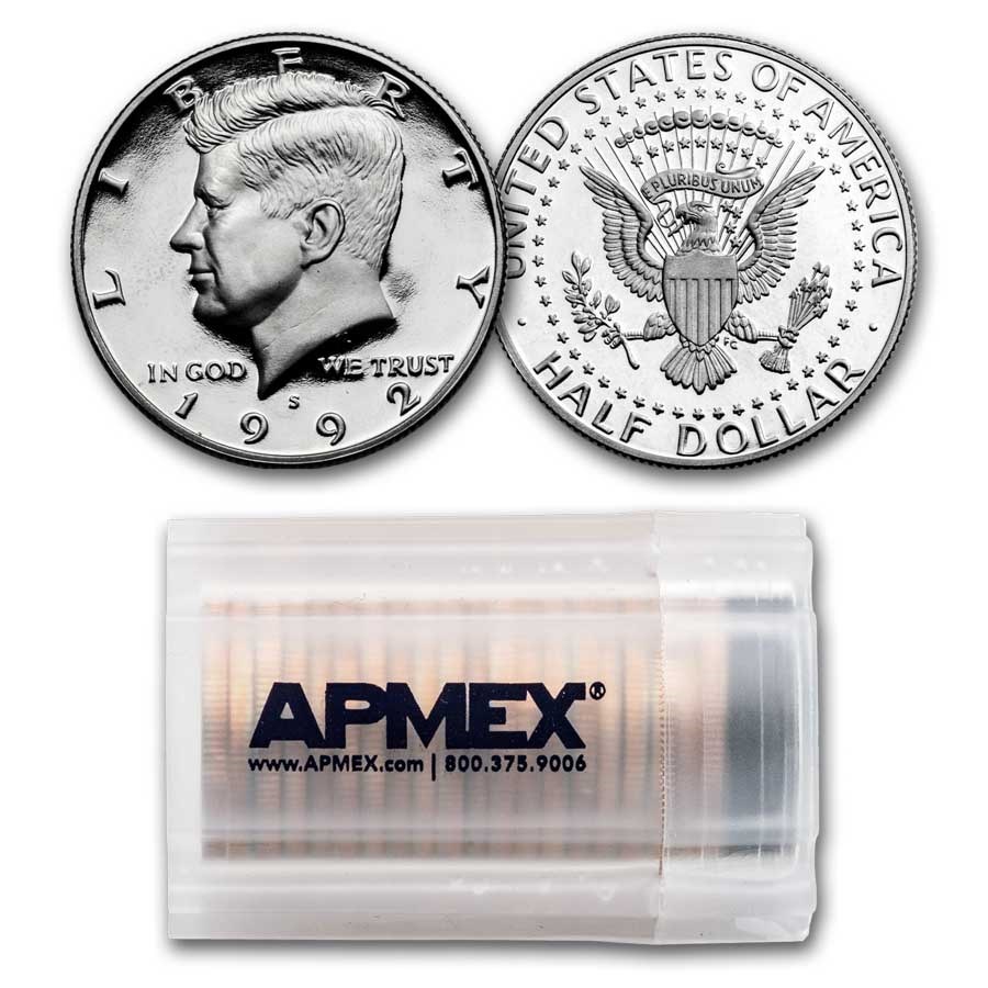 1992-S Kennedy Half Dollar 20-Coin Roll Proof