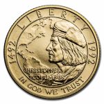 1992-W Gold $5 Commem Columbus Quincentenary BU (w/Box & COA)