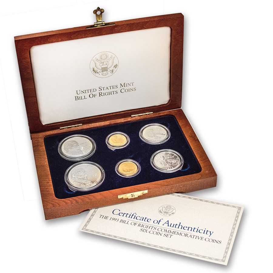 1993 6-Coin Commem Bill of Rights Set BU & Proof (w/Box & COA)