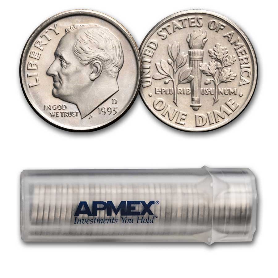 1993-D Roosevelt Dime 50-Coin Roll BU