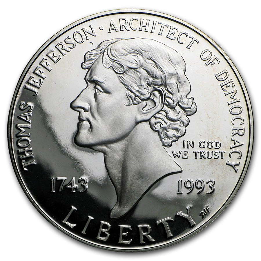 1993-S Jefferson 250th Anniv $1 Silver Commem Proof (w/Box & COA)