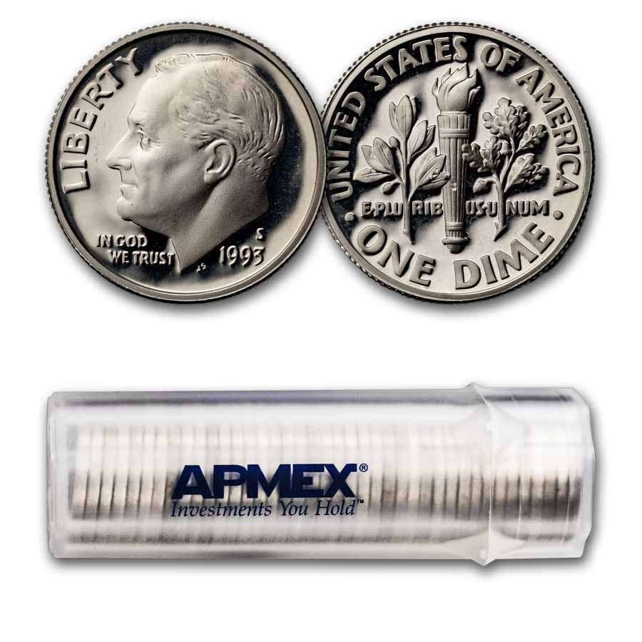 1993-S Roosevelt Dime 50-Coin Roll Gem Proof (Silver)
