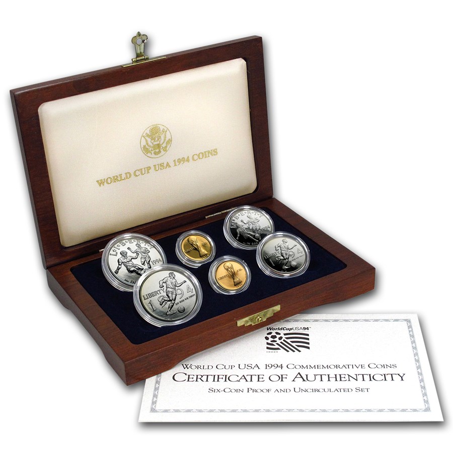 1994 6-Coin Commem World Cup Set BU & Proof (w/Box & COA)