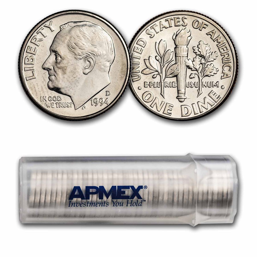 1994-D Roosevelt Dime 50-Coin Roll BU