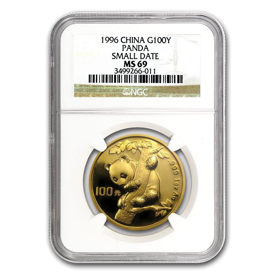1996 China 1 oz Gold Panda Small Date MS-69 NGC