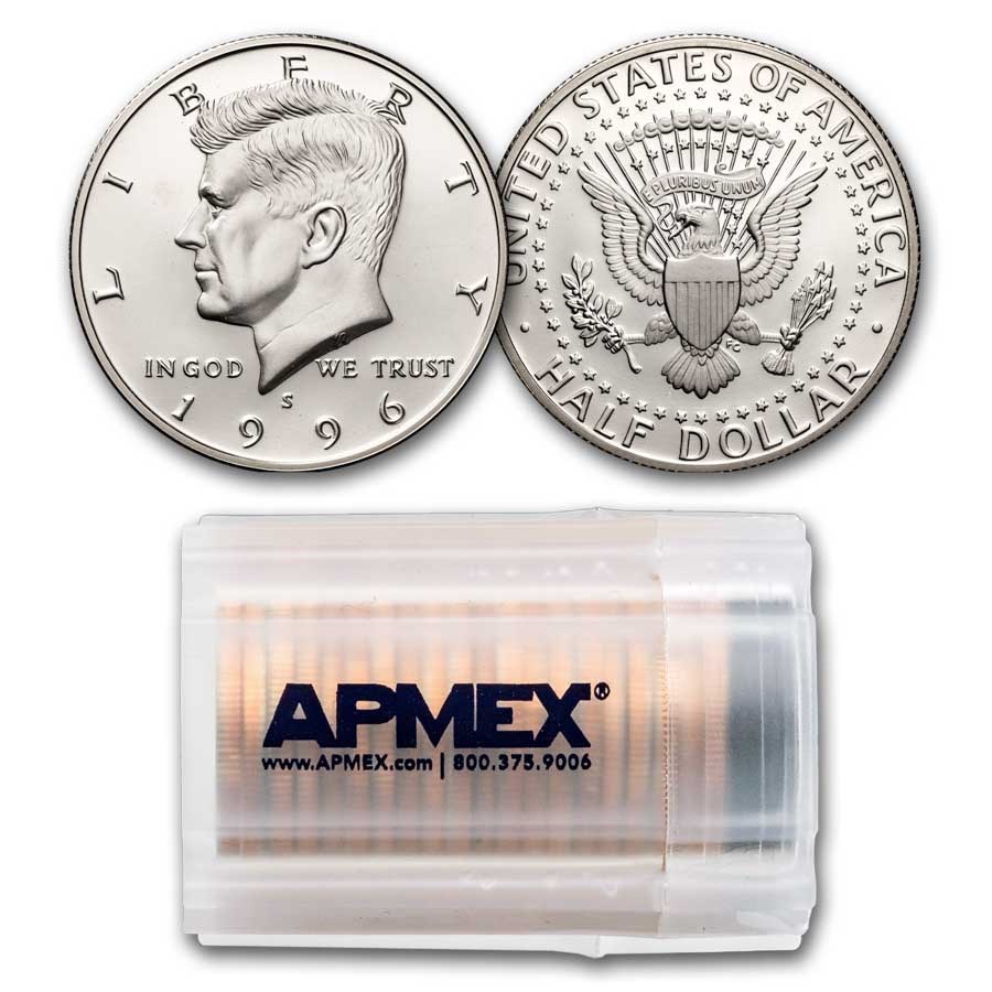 1996-S Kennedy Half Dollar 20-Coin Roll Proof