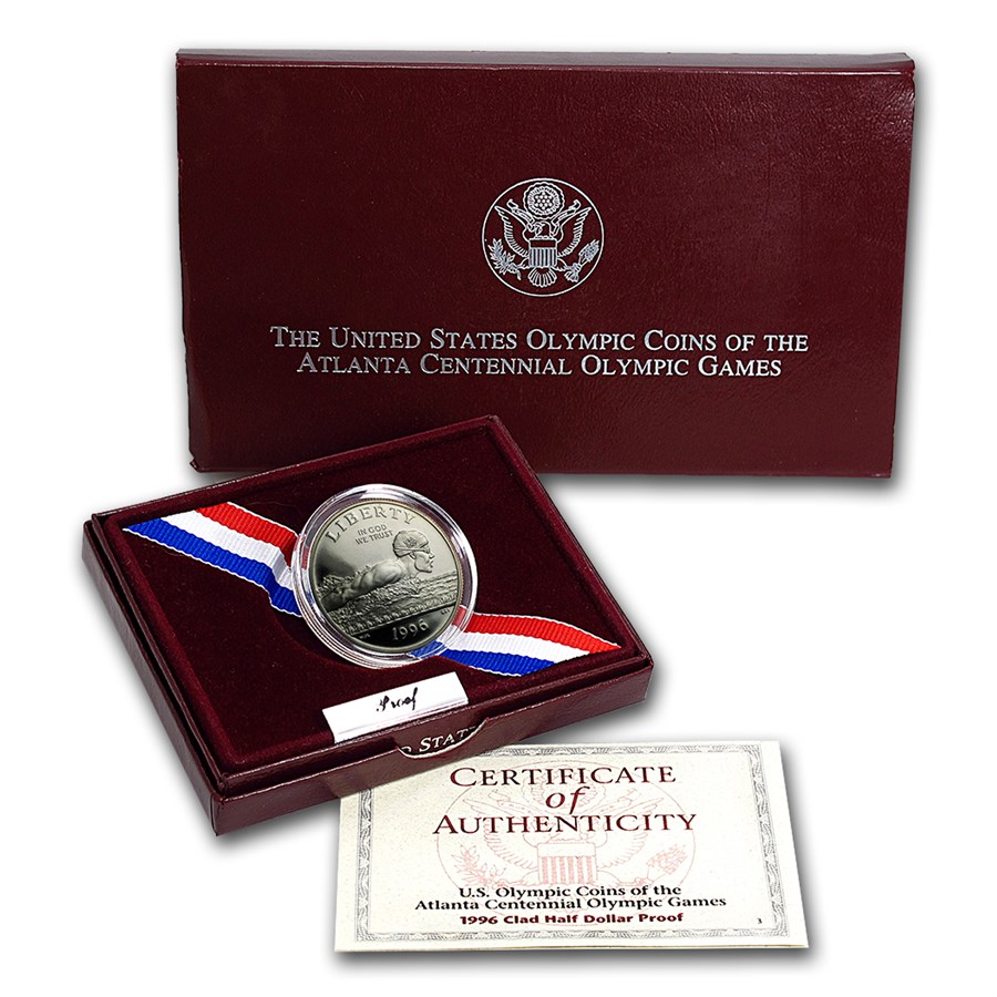 1996-S Olympics 1/2 Dollar Clad Commem Prf (Swimming, Box/COA)