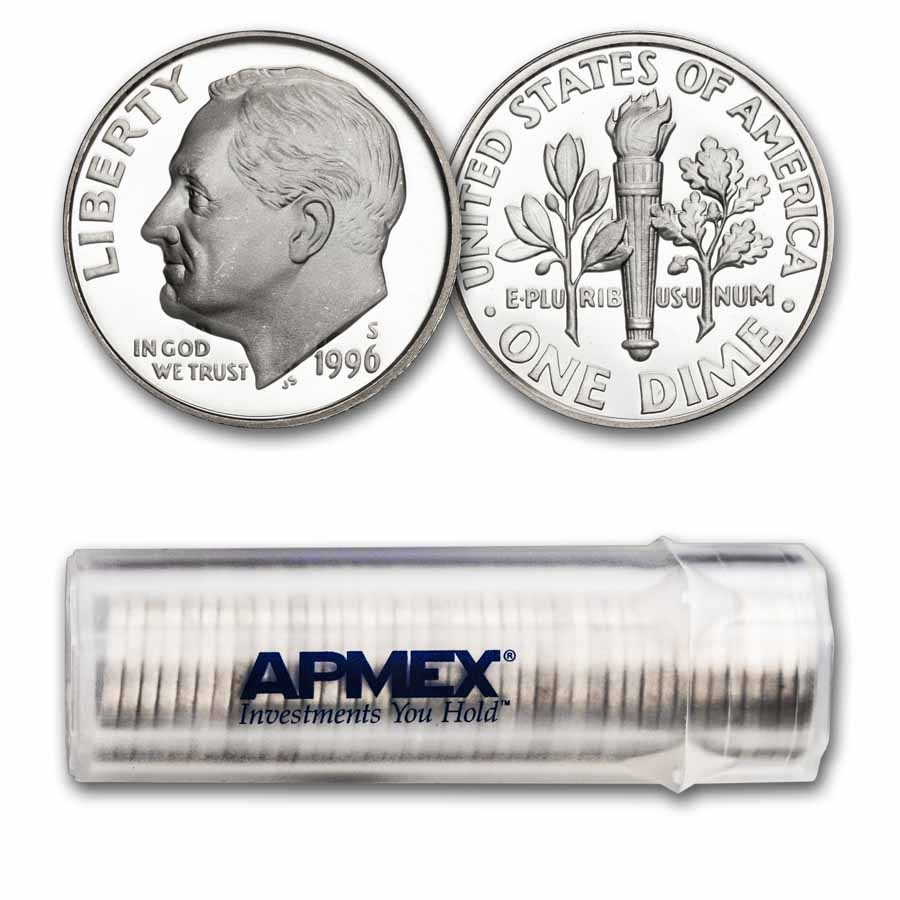 1996-S Roosevelt Dime Proof 50-Coin Roll (Silver)