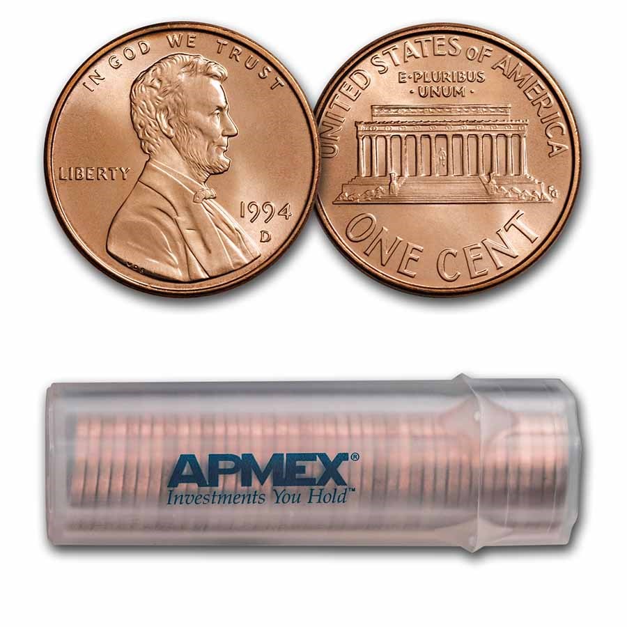 1997-D Lincoln Cent 50-Coin Roll BU