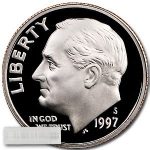 1997-S Roosevelt Dime 50-Coin Roll Proof