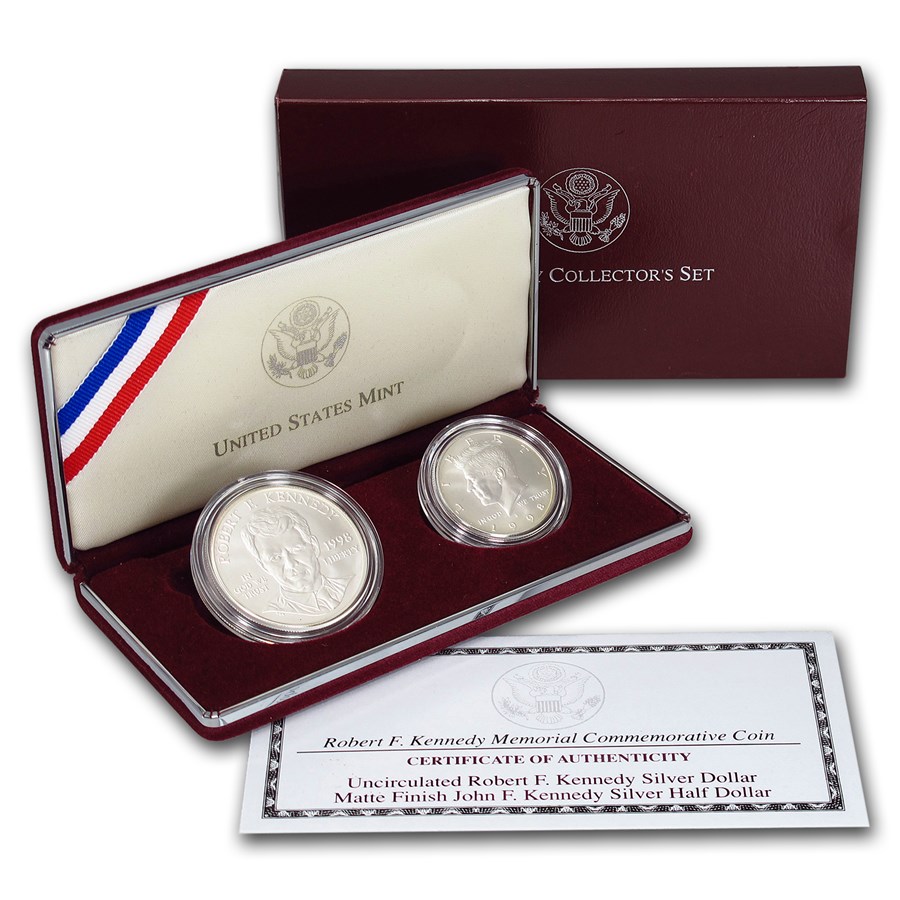 1998-S 2-Coin Robert Kennedy Set BU (w/JFK Matte Half, Box/COA)