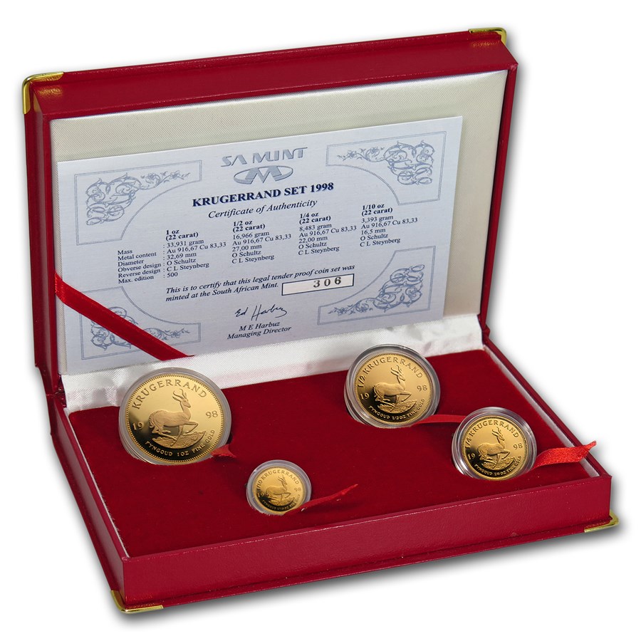 1998 South Africa 4-Coin Gold Krugerrand Proof Set